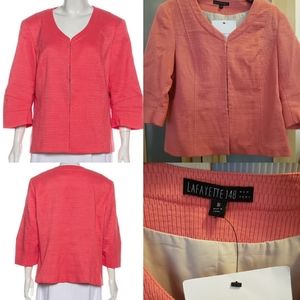Coral 3/4 sleeve Lafayette 148 wool blend jacket
